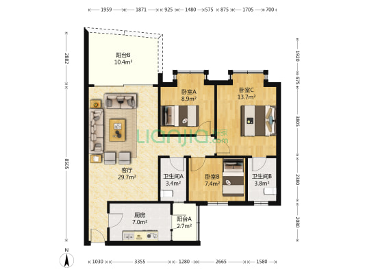 碧桂园西苑绿茵居 3室1厅2卫 97平方