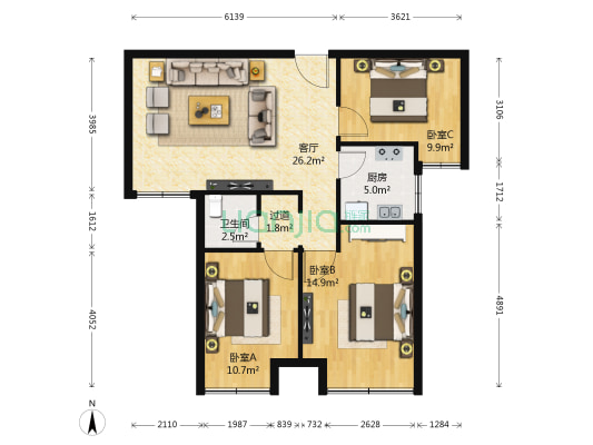 金域華庭 3室1厅1卫 105平方