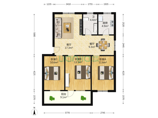 河南省农业厅家属院 3室2厅1卫 97平方