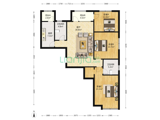 荔隆观邸 3室1厅2卫 130平方