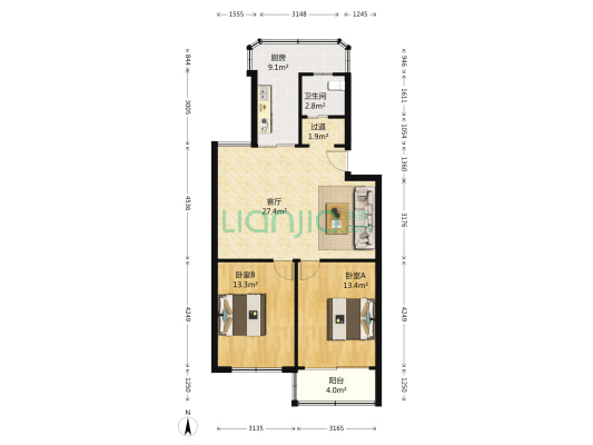 仁缘坊 2室1厅1卫 88平方