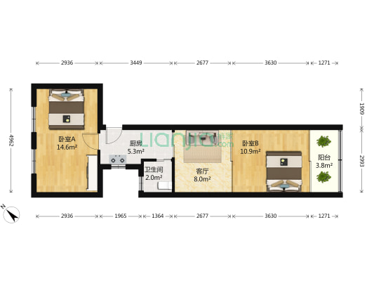 三铭小区 2室1厅1卫 60平方