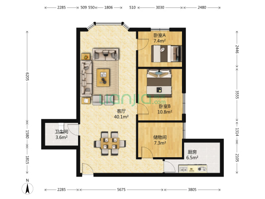 中山大厦 2室1厅1卫 100平方