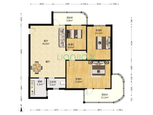 白鹤花苑 3室1厅1卫 142平方