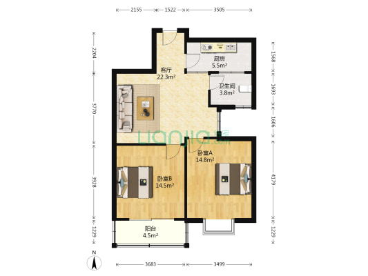 创智广场 2室1厅1卫 87平方