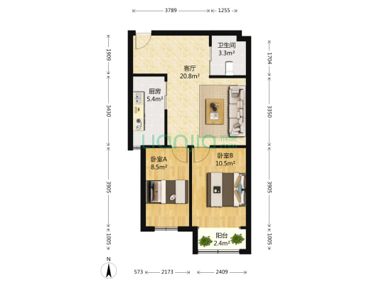 华润世家 2室1厅1卫 73平方