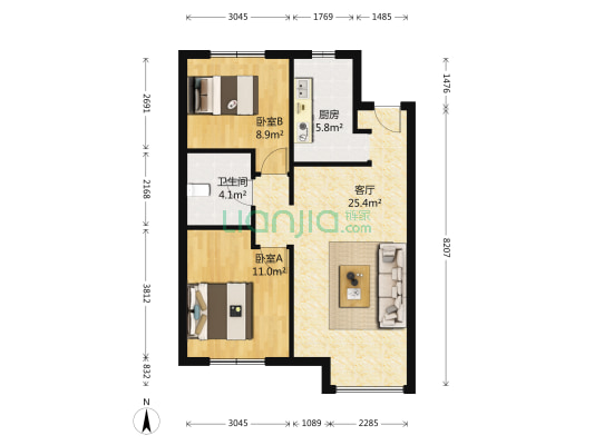 华润考拉住区 2室1厅1卫 83平方
