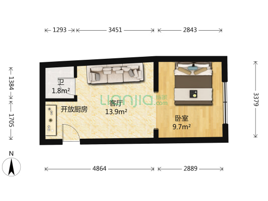 海天公寓 1室1厅1卫 26平方