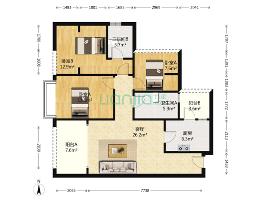 华陆新天地 3室1厅2卫 96平方