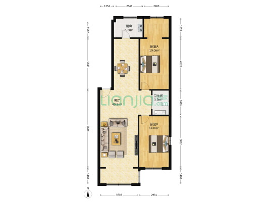 东昌花园 2室1厅1卫 110平方