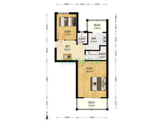 北大地二里 2室1厅2卫 61平方