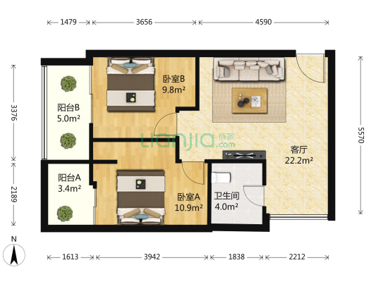 航天双城C2公寓 2室1厅1卫 71平方