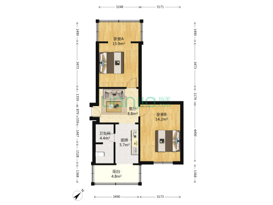萃锦东路342号 2室1厅1卫 61平方