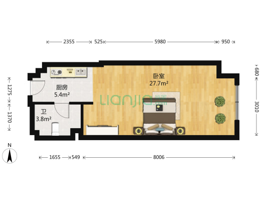 中海凯旋门 1室0厅1卫 55平方
