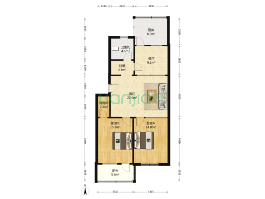 南郊热电厂宿舍 2室2厅1卫 100平方