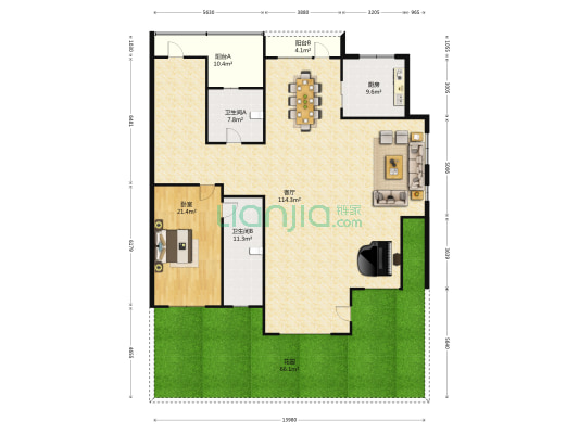 东方圣克拉二期 1室1厅2卫 219平方