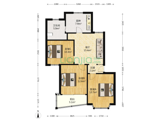 莲中路191弄 3室1厅1卫 92平方