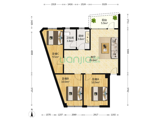三元里大道洪荫街 3室1厅1卫 89平方