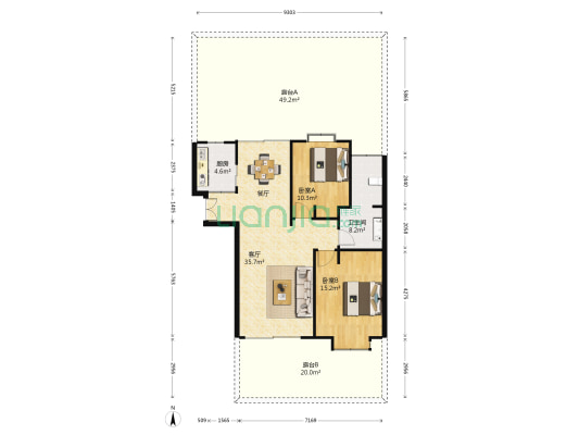 水景书香园 2室1厅1卫 89平方