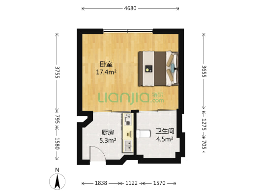 泰河康园东区 1室0厅1卫 40平方