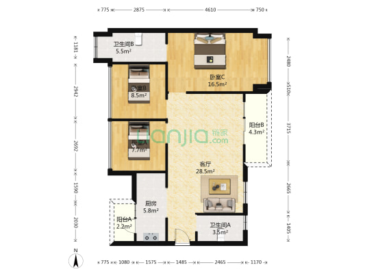 龙樾熙城 3室1厅2卫 94平方
