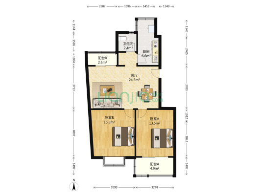 赞成湖畔居 2室1厅1卫 92平方