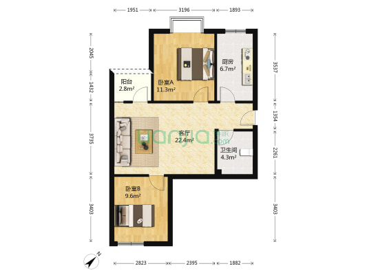 欧城花园 2室1厅1卫 67平方