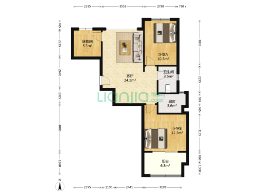 定坊和苑C区 2室1厅1卫 89平方