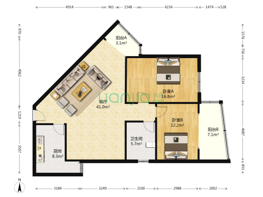 莱克大厦 2室1厅1卫 120平方