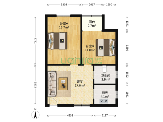 新华南园大厦 2室1厅1卫 85平方