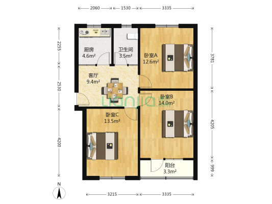 运通路728弄 3室1厅1卫 74平方