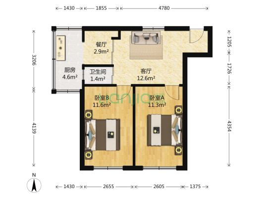 春园里 2室2厅1卫 63平方