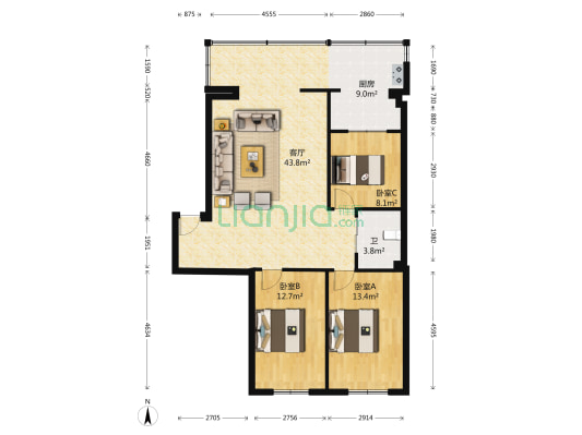 警民小区 3室1厅1卫 108平方