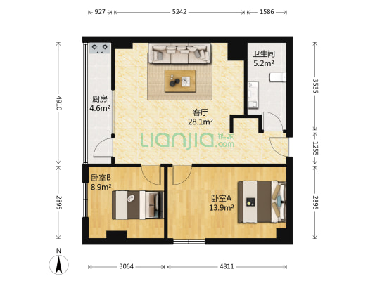 凯旋广场 2室1厅1卫 86平方