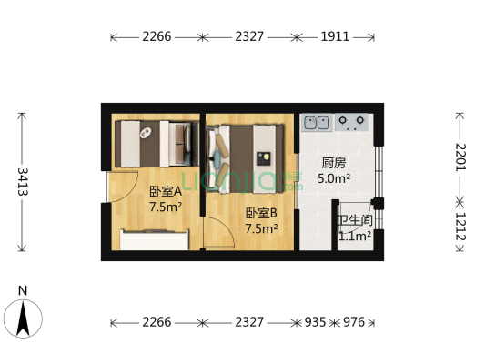福园单身公寓 2室0厅1卫 38平方