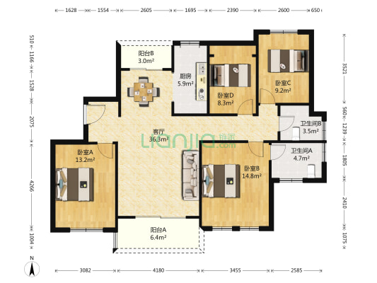 尚景湾 4室1厅2卫 133平方