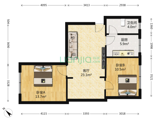 竹园小区(渝中) 2室1厅1卫 72平方