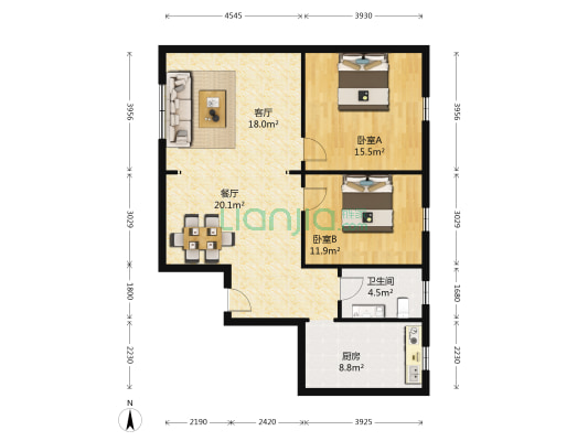 湘江名苑 2室2厅1卫 110平方