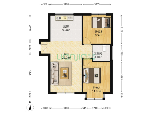 吴中北国之春A区 2室1厅1卫 83平方