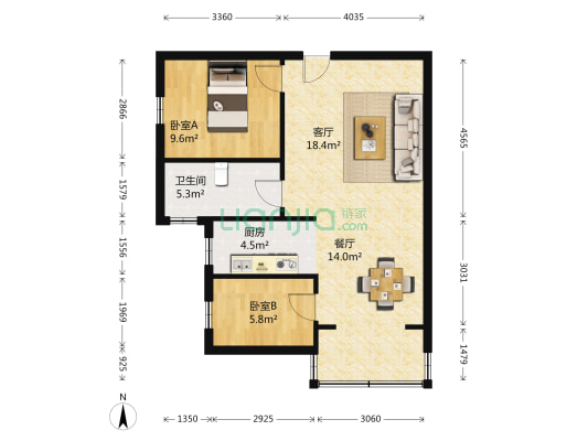 松风名居 2室2厅1卫 77平方