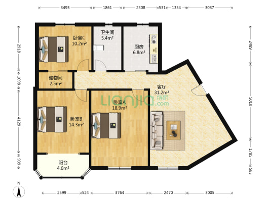 新翔公寓 3室1厅1卫 129平方