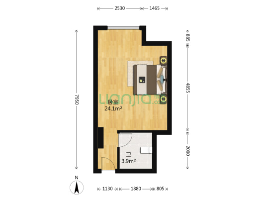 越溪湖畔 1室0厅1卫 42平方