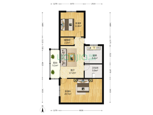 人民路20号小区 2室1厅1卫 90平方