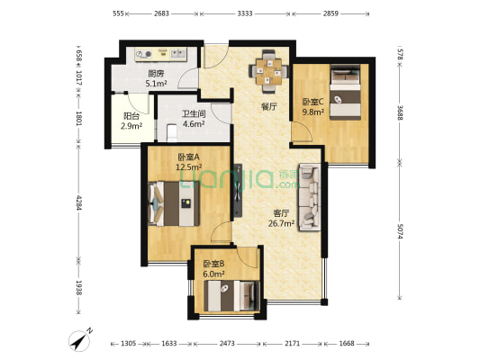 万科玲珑湾 3室1厅1卫 89平方