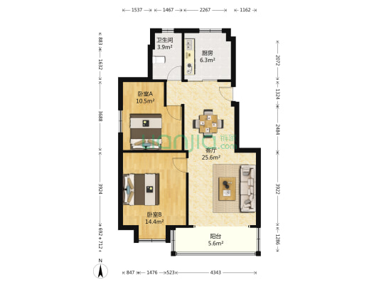 天官和庭 2室1厅1卫 87平方