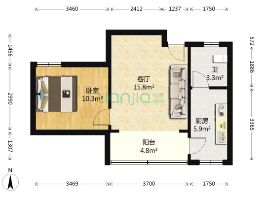 渝州路129-1 1室1厅1卫 53平方