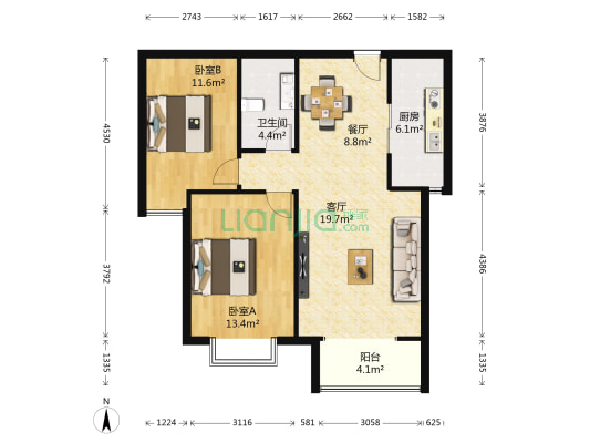 北部时光 2室2厅1卫 99平方