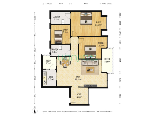 青铜时代 3室1厅2卫 112平方