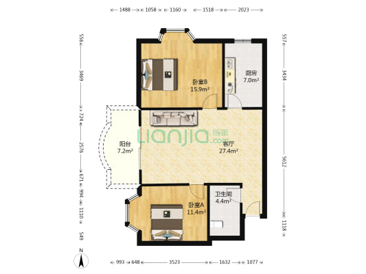 斌鑫胜景雅苑 2室1厅1卫 91平方