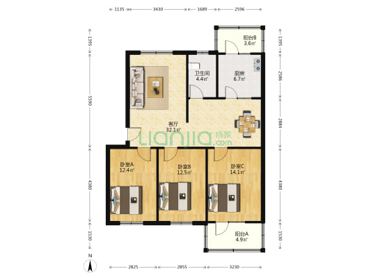 青年路418号 3室1厅1卫 108平方